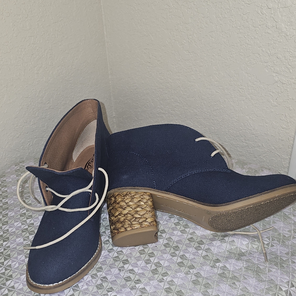 Lucky Brand Navy Heeled Boots with Woven Detail